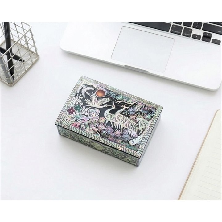 Crane and Fine Tree - Korean Mother-of-Pearl Najeonchilgi Keepsake Business Card Box