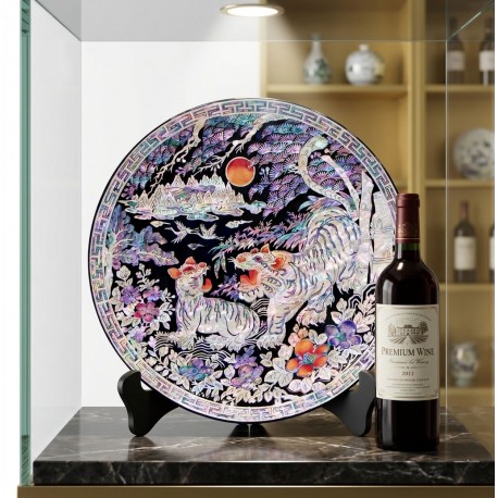 Najeon Tiger Round Mother-of-Pearl Lacquerware Tray