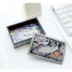 Peacock and floral - Korean Mother-of-Pearl Najeonchilgi Keepsake Business Card Box