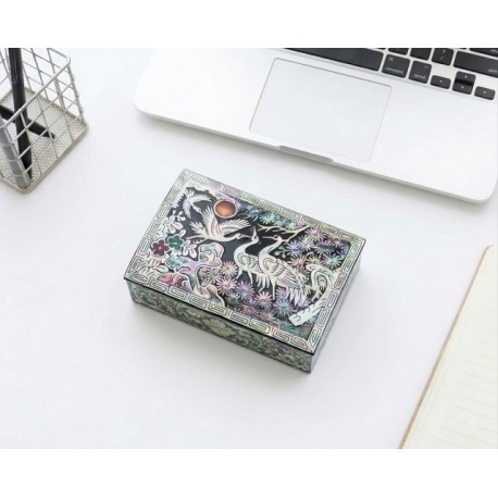 Crane and Fine Tree - Korean Mother-of-Pearl Najeonchilgi Keepsake Business Card Box
