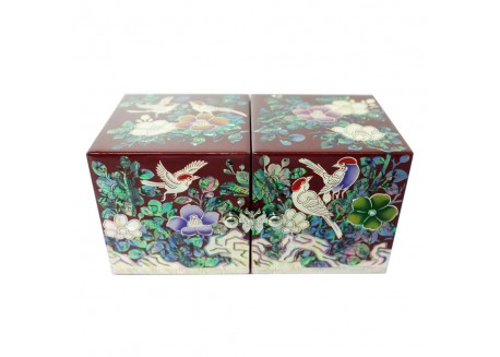 Double Gate Jewelry Box Korean Traditional Mother of Pearl - Bird design