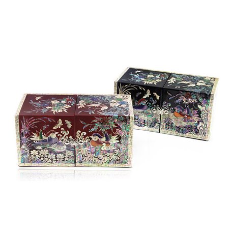 Double Gate Jewelry Box Korean Traditional Mother of Pearl - Bird design