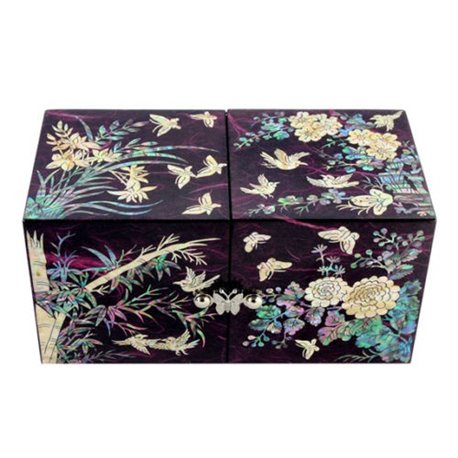 Double Gate Jewelry Box Korean Traditional Mother of Pearl - Butterfly design