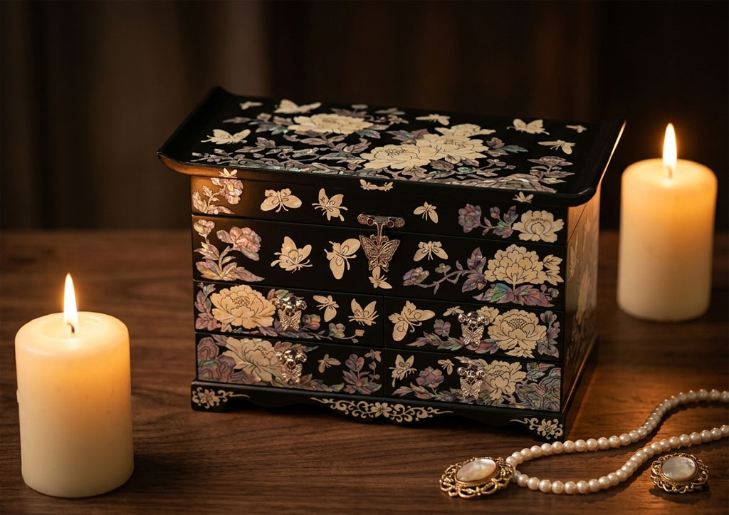 Matte Mother-of-Pearl Jewelry Box with 4 Drawers
