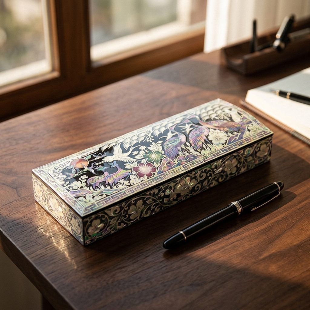 Exquisite Pheonix Shell Inlay Pencil Case